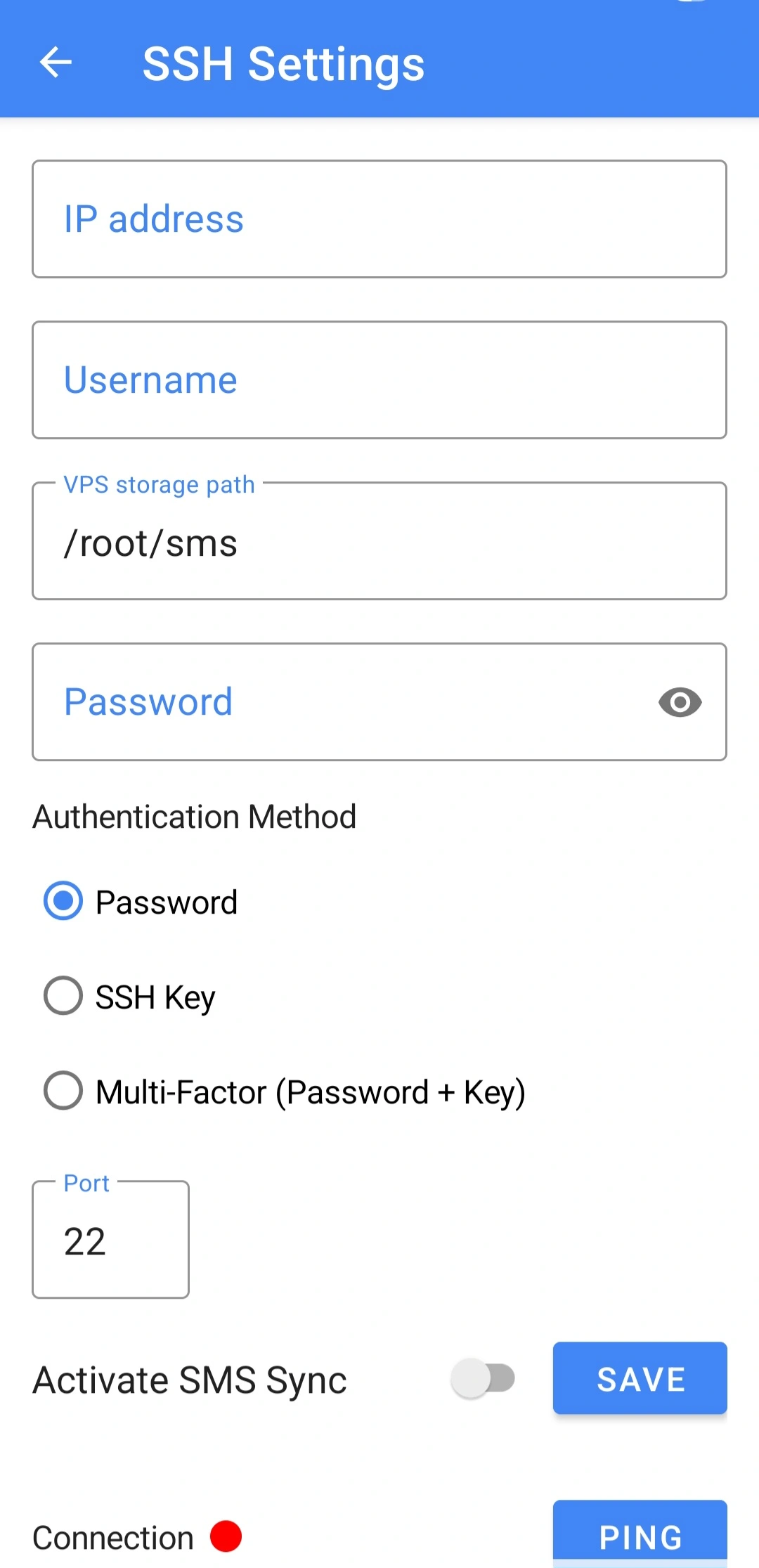 Enter VPS credentials